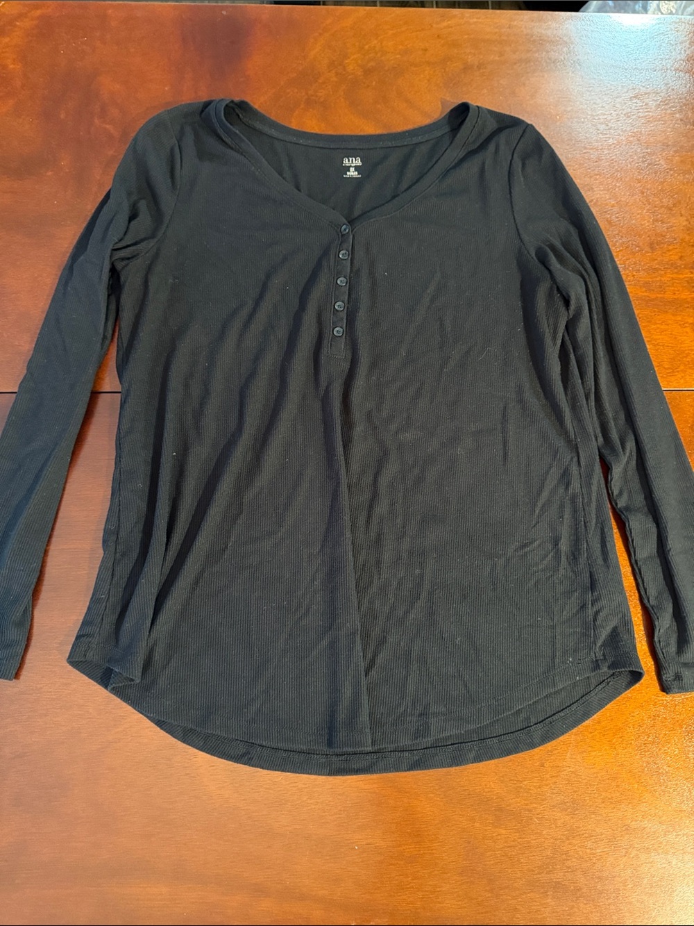 a.n.a Black Long-Sleeve Henley Top with Scoop Neck